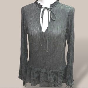 3/$20 Wanderlux Ruffled Trim Peasant Top Boho Cottage Stand Collar Peplum Waist